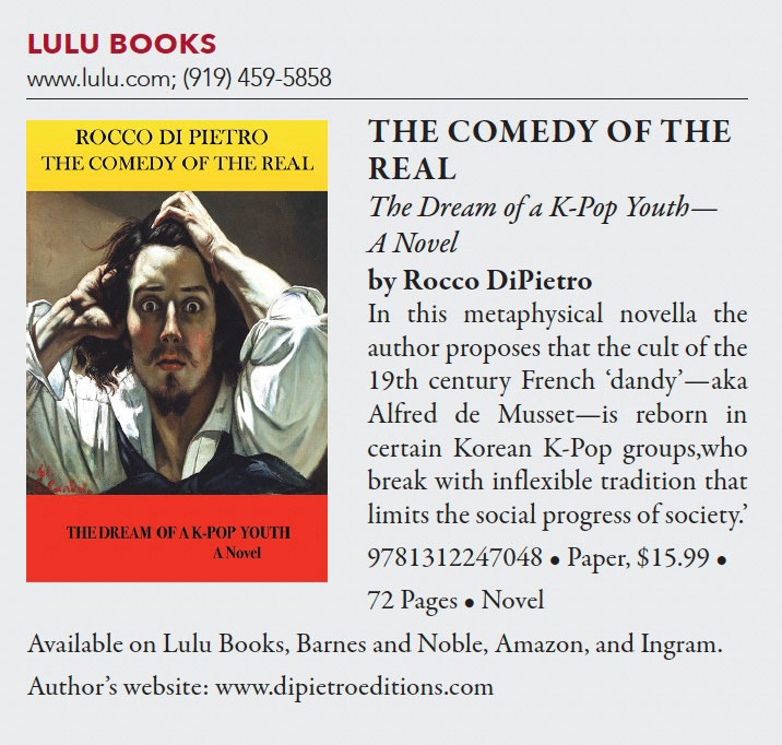 Book cover and info from Lulu Books for The Comedy of the Real - The Dream of a K-Pop Youth by Rocco Di Pietro